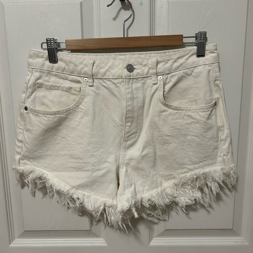 All Saints White Distressed Jean Shorts